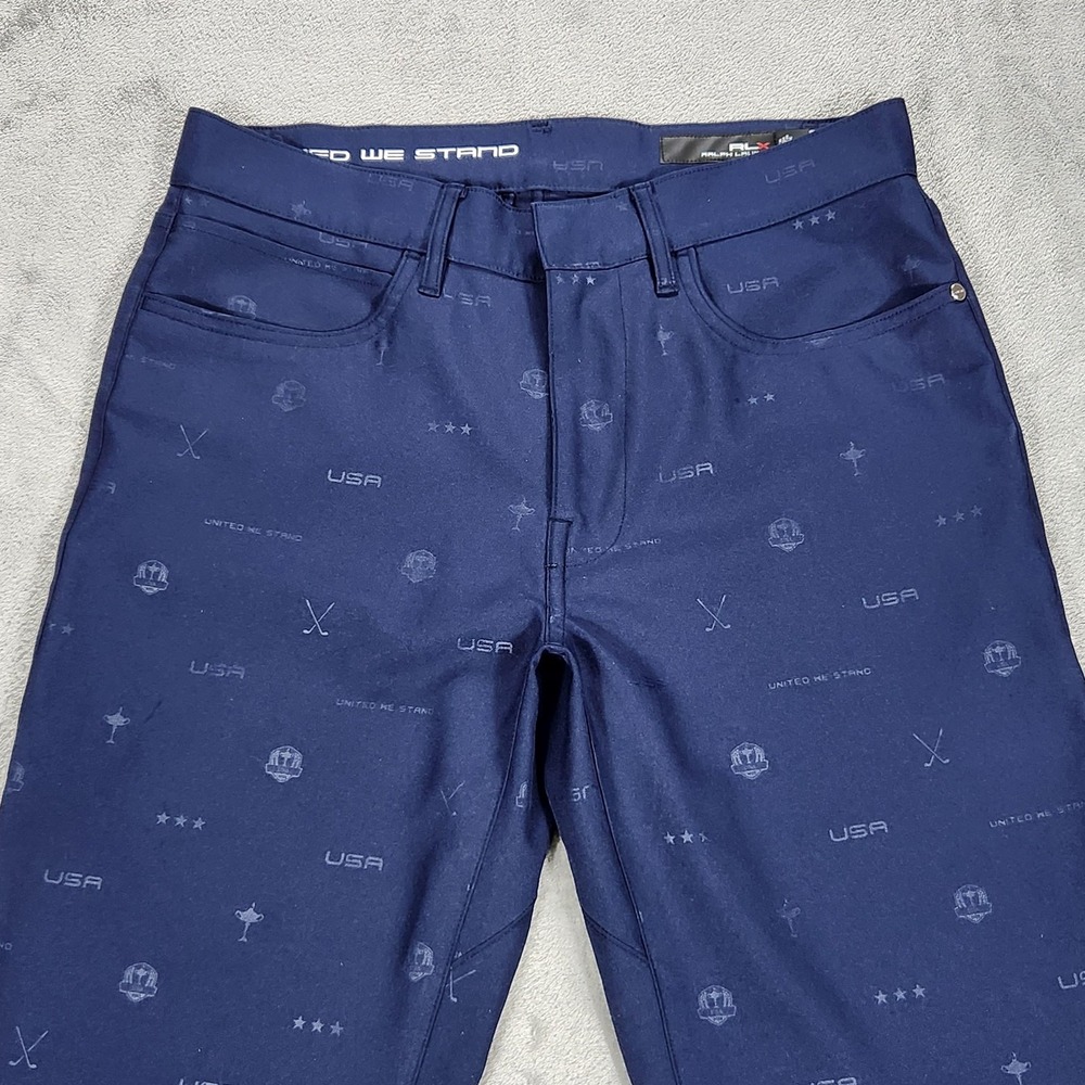 RLX Ralph Lauren Pants Mens 29x32 Blue Tailored Fit USA Patriotic Golf Print